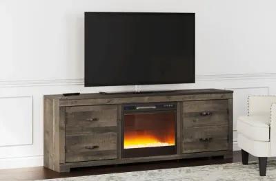 Trinell - Brown - 72" TV Stand With Fireplace Insert Glass/Stone