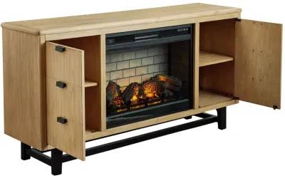 Freslowe - Light Brown / Black - TV Stand With Electric Infrared Fireplace Insert