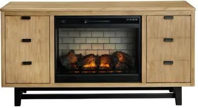 Freslowe - Light Brown / Black - TV Stand With Electric Infrared Fireplace Insert