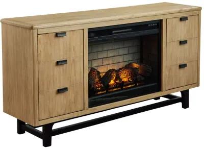 Freslowe - Light Brown / Black - TV Stand With Electric Infrared Fireplace Insert