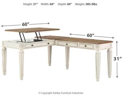 Realyn - White / Brown - L Shaped Desk With Lift Top