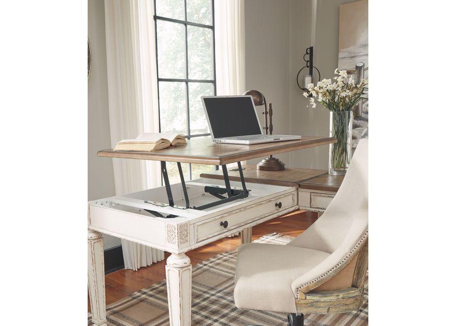 Realyn - White / Brown - Home Office Lift Top Desk