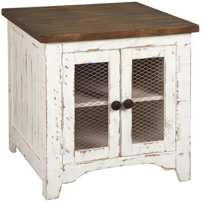 Wystfield - White / Brown - Rectangular End Table - 2 Doors