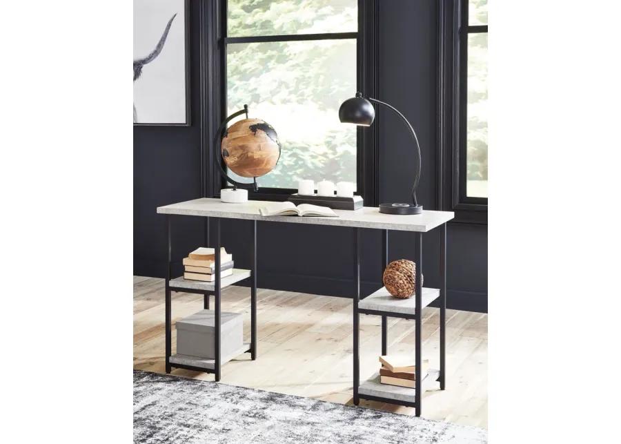 Lazabon - Gray / Black - Home Office Desk - Double-Shelf Pedestal