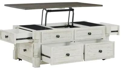 Havalance - White / Gray - Lift Top Cocktail Table With Storage Drawers