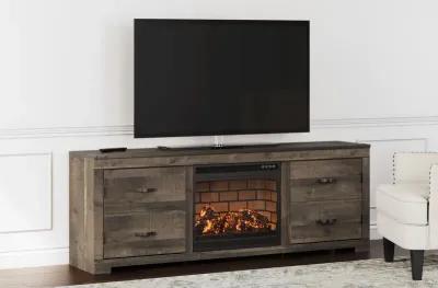 Trinell - Brown - 72" TV Stand With Faux Firebrick Fireplace Insert