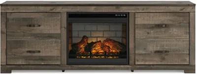 Trinell - Brown - 72" TV Stand With Faux Firebrick Fireplace Insert