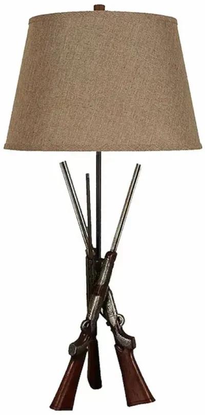 Rifle Table Lamp In Silver & Wood Finish Set of 2