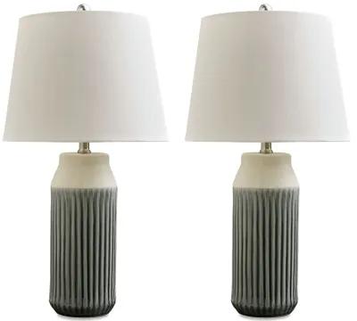 Afener - Blue / Beige - Ceramic Table Lamp (Set of 2)