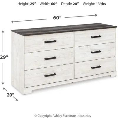 Shawburn - White / Black / Gray - Six Drawer Dresser - Pewter-tone Pulls