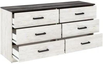 Shawburn - White / Black / Gray - Six Drawer Dresser - Pewter-tone Pulls