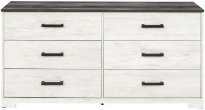 Shawburn - White / Black / Gray - Six Drawer Dresser - Pewter-tone Pulls