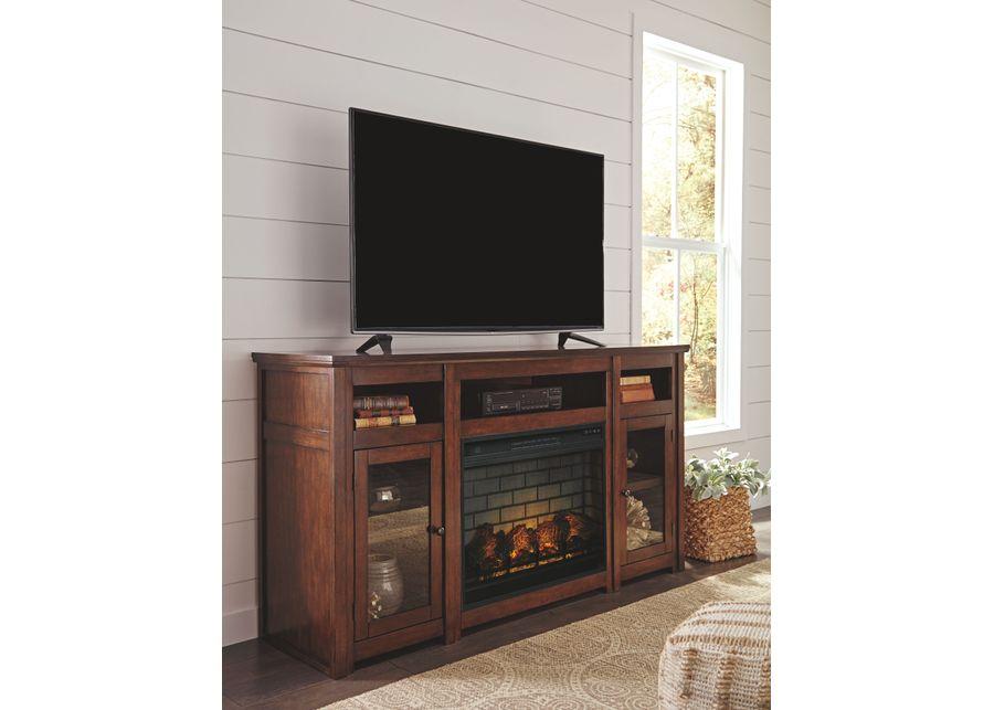 Harpan - Reddish Brown - 2 Pc. - 72" TV Stand With Electric Infrared Fireplace Insert