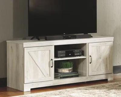 Bellaby - Whitewash - Entertainment Center - TV Stand With Faux Firebrick Fireplace Insert