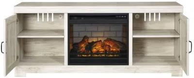 Bellaby - Whitewash - 63" TV Stand With Faux Firebrick Fireplace Insert