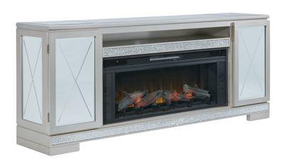 Flamory - Silver - 72" TV Stand With Electric Infrared Fireplace Insert