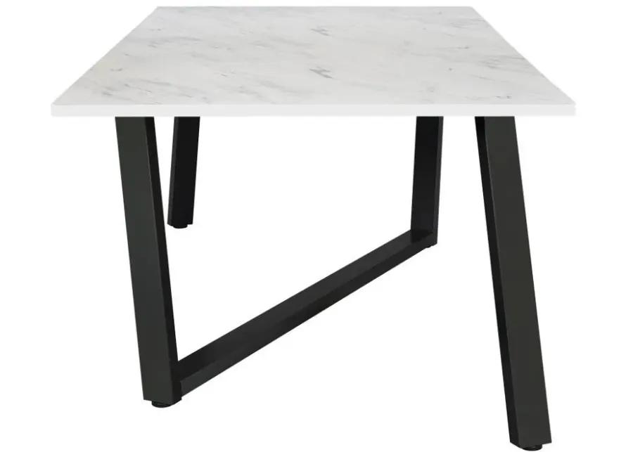 Mayer - Rectangular Dining Table Faux Marble - White And Gunmetal