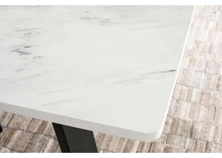 Mayer - Rectangular Dining Table Faux Marble - White And Gunmetal