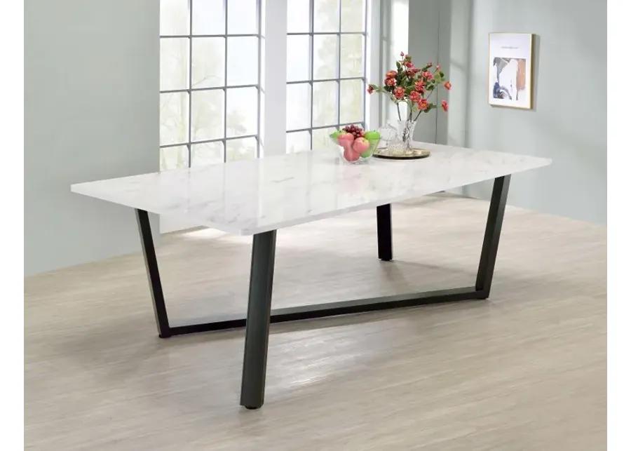 Mayer - Rectangular Dining Table Faux Marble - White And Gunmetal