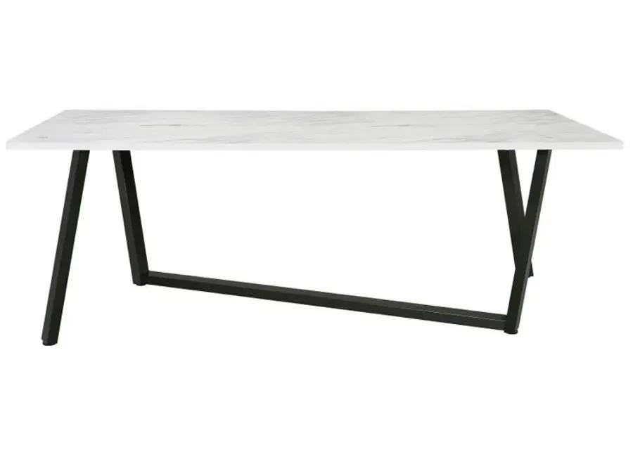 Mayer - Rectangular Dining Table Faux Marble - White And Gunmetal