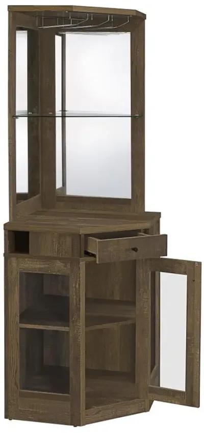 Alviso - 1-Drawer Corner Home Bar Wine Cabinet - Rustic Oak