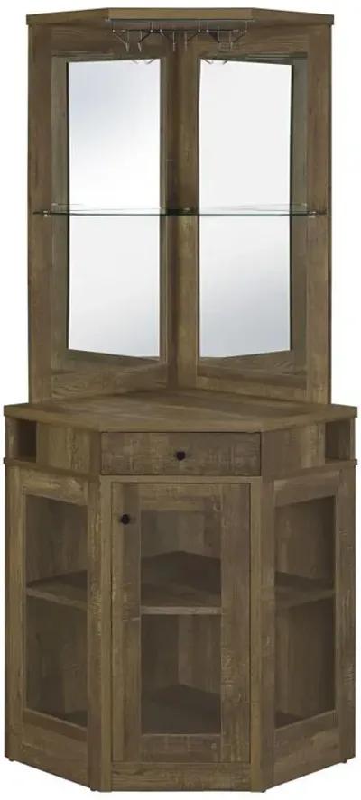 Alviso - 1-Drawer Corner Home Bar Wine Cabinet - Rustic Oak