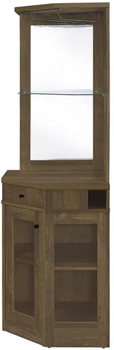 Alviso - 1-Drawer Corner Home Bar Wine Cabinet - Rustic Oak