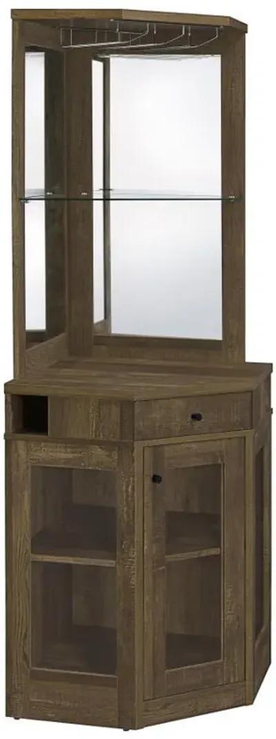 Alviso - 1-Drawer Corner Home Bar Wine Cabinet - Rustic Oak