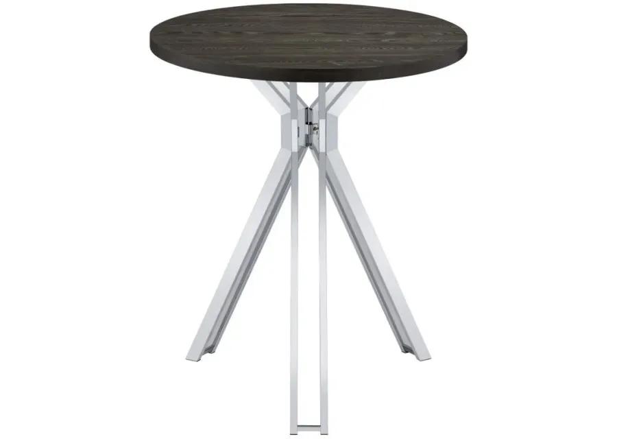 Edgerton - Round Wood Top Bar Table - Dark Oak And Chrome