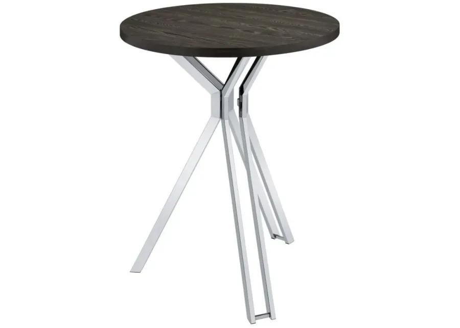 Edgerton - Round Wood Top Bar Table - Dark Oak And Chrome