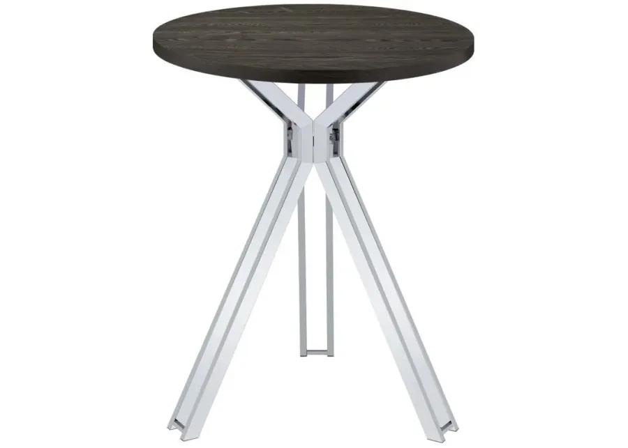 Edgerton - Round Wood Top Bar Table - Dark Oak And Chrome