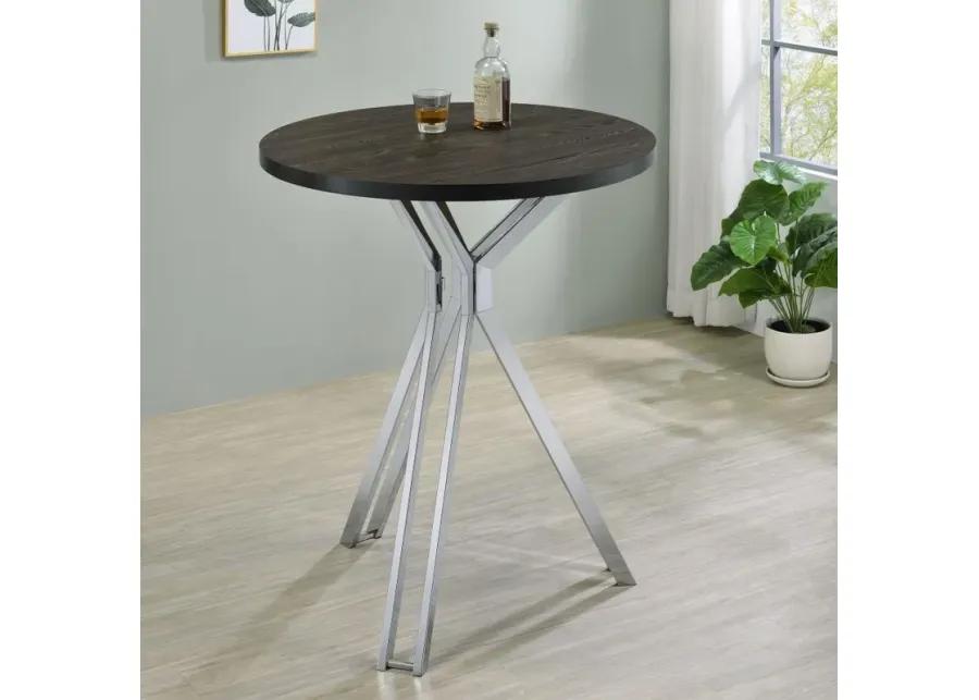 Edgerton - Round Wood Top Bar Table - Dark Oak And Chrome