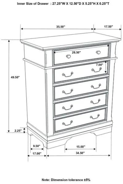 Cambridge - 5-Drawer Rectangular Chest - Cappuccino