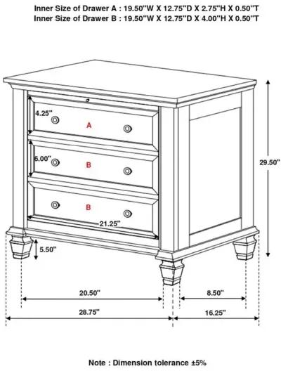 Sandy Beach - 3-drawer Nightstand