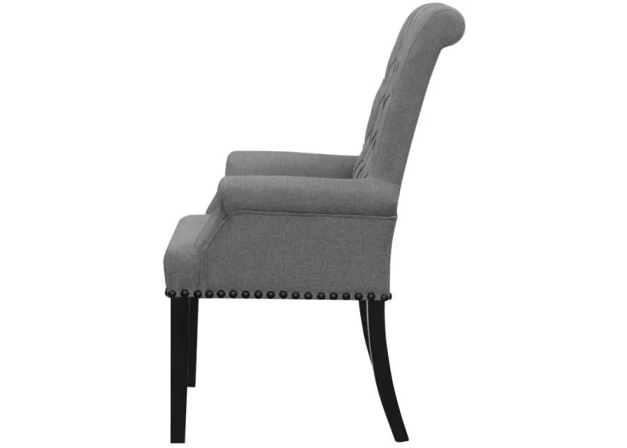 Alana - Upholstered Tufted Arm Chair With Nailhead Trim - Gray / Rustic Espresso