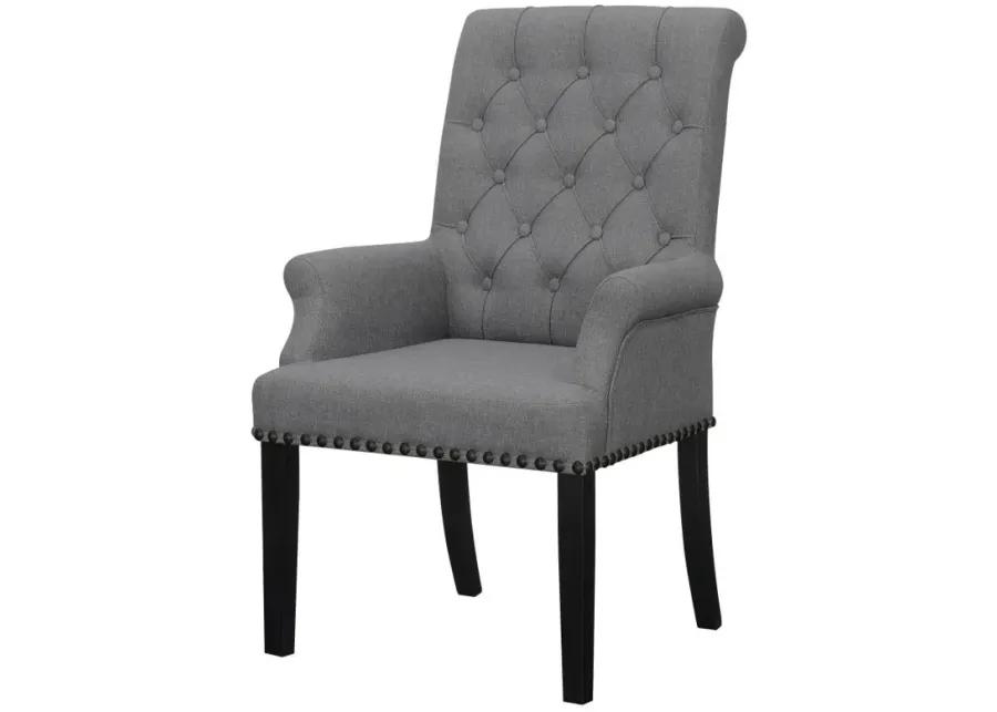 Alana - Upholstered Tufted Arm Chair With Nailhead Trim - Gray / Rustic Espresso