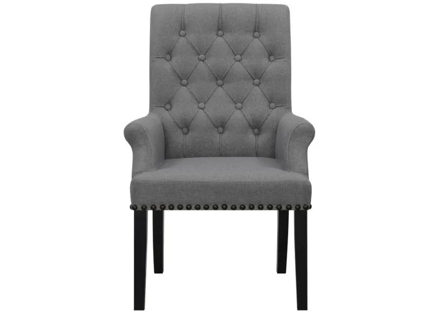 Alana - Upholstered Tufted Arm Chair With Nailhead Trim - Gray / Rustic Espresso