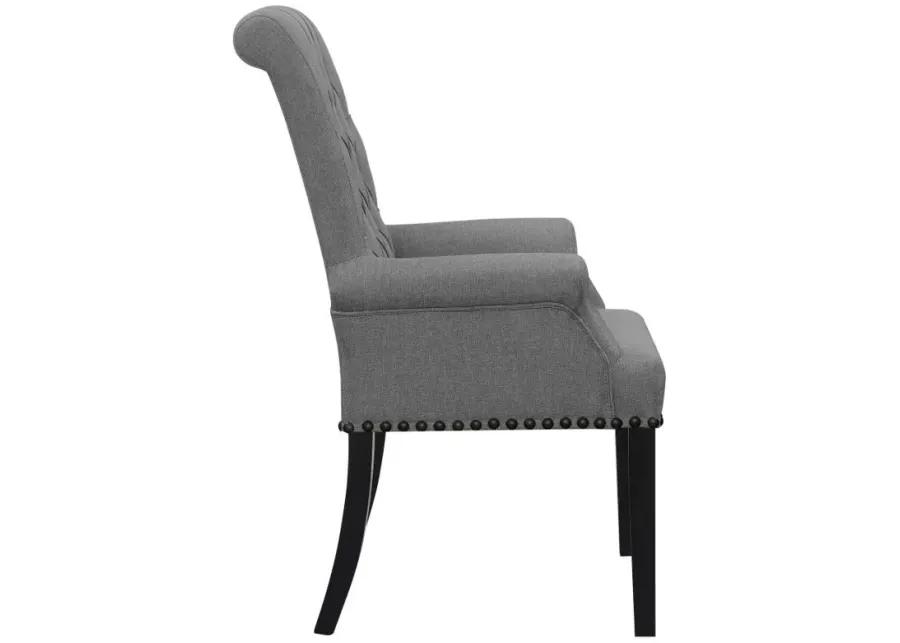 Alana - Upholstered Tufted Arm Chair With Nailhead Trim - Gray / Rustic Espresso