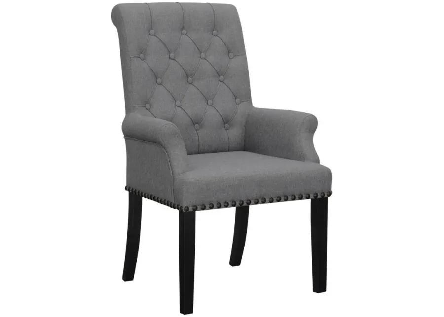 Alana - Upholstered Tufted Arm Chair With Nailhead Trim - Gray / Rustic Espresso