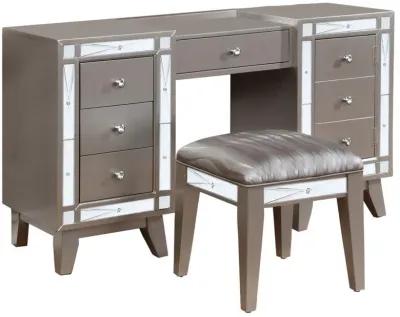 Leighton - Vanity Table And Stool Set - Metallic Mercury