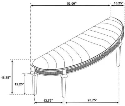 Evangeline - Curved Fabric Upholstered Bench - Silver Oak