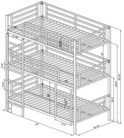 Maynard - Metal Twin Triple Bunk Bed - Gunmetal