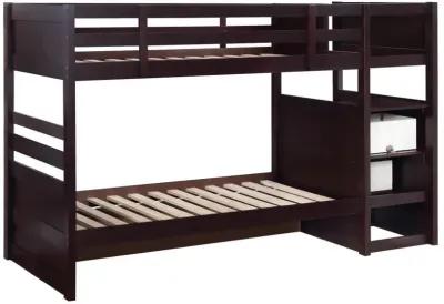 Elliott - Wood Twin Over Twin Stairway Bunk Bed - Cappuccino