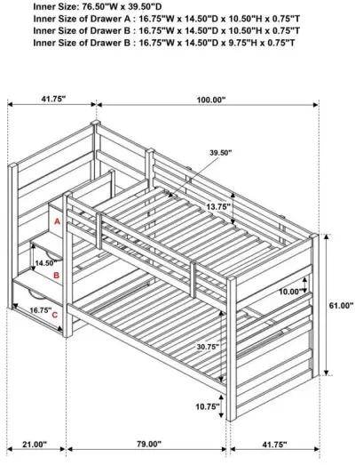 Elliott - Wood Twin Over Twin Stairway Bunk Bed - Cappuccino