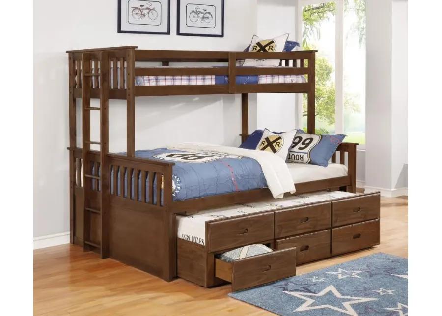 Atkin - Twin Extra Long Over Queen 3-Drawer Bunk Bed - Weathered Walnut