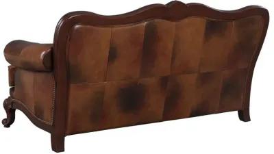 Victoria - Full Leather Upholstered Rolled Arm Sofa - Brown