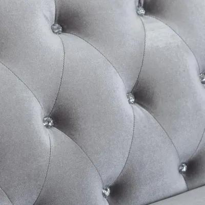 Frostine - Upholstered Rolled Arm Tufted Loveseat - Silver