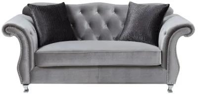 Frostine - Upholstered Rolled Arm Tufted Loveseat - Silver