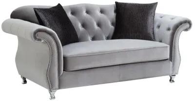 Frostine - Upholstered Rolled Arm Tufted Loveseat - Silver