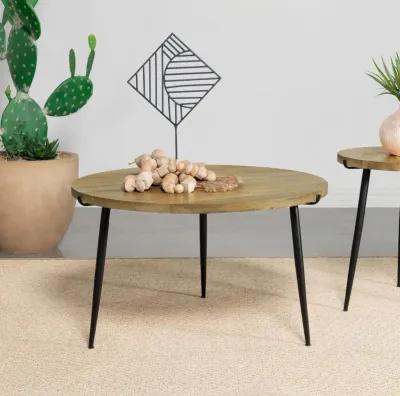 Pilar - Round Solid Wood Top Coffee Table - Natural And Black